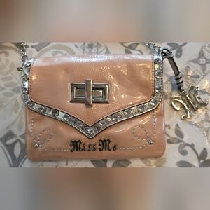Miss Me Pink Patent Crossbody Bag with Rhinestone Trim